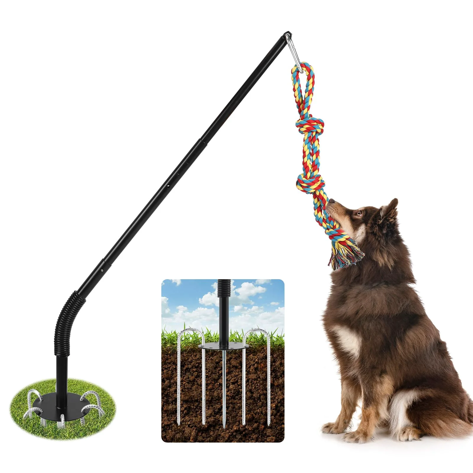 Official AILOOCEDI Tether Tug Outdoor Dog Toy with Chew Rope Adjustable Height Sturdy Yard Kit Prestigious