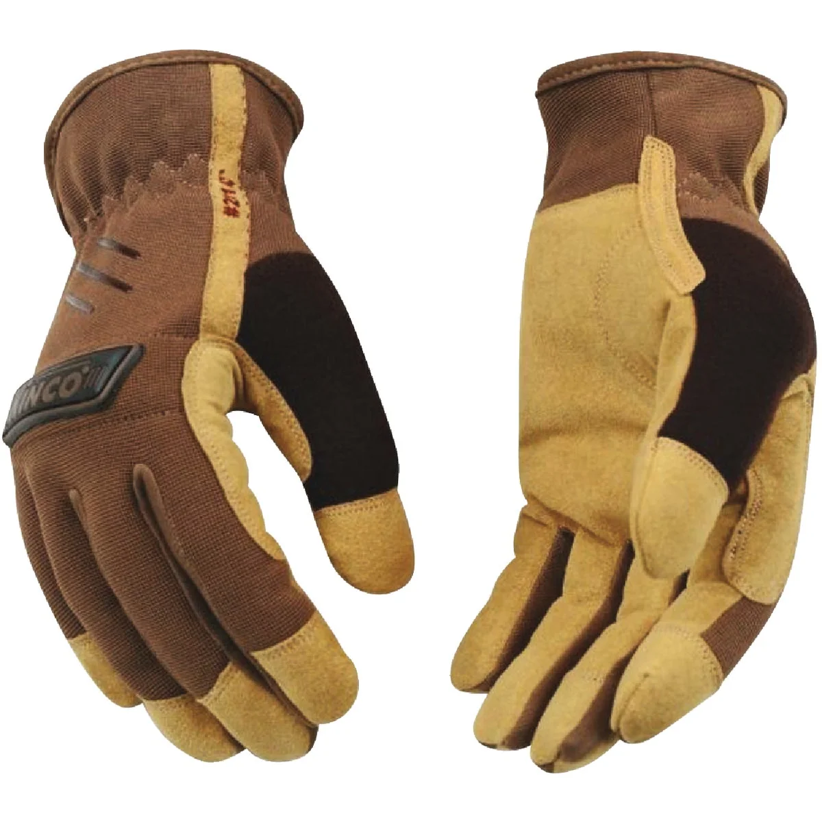 High-Quality KincoPro Men's XL Brown Polyester-Spandex Fabric Back Work Glove Green