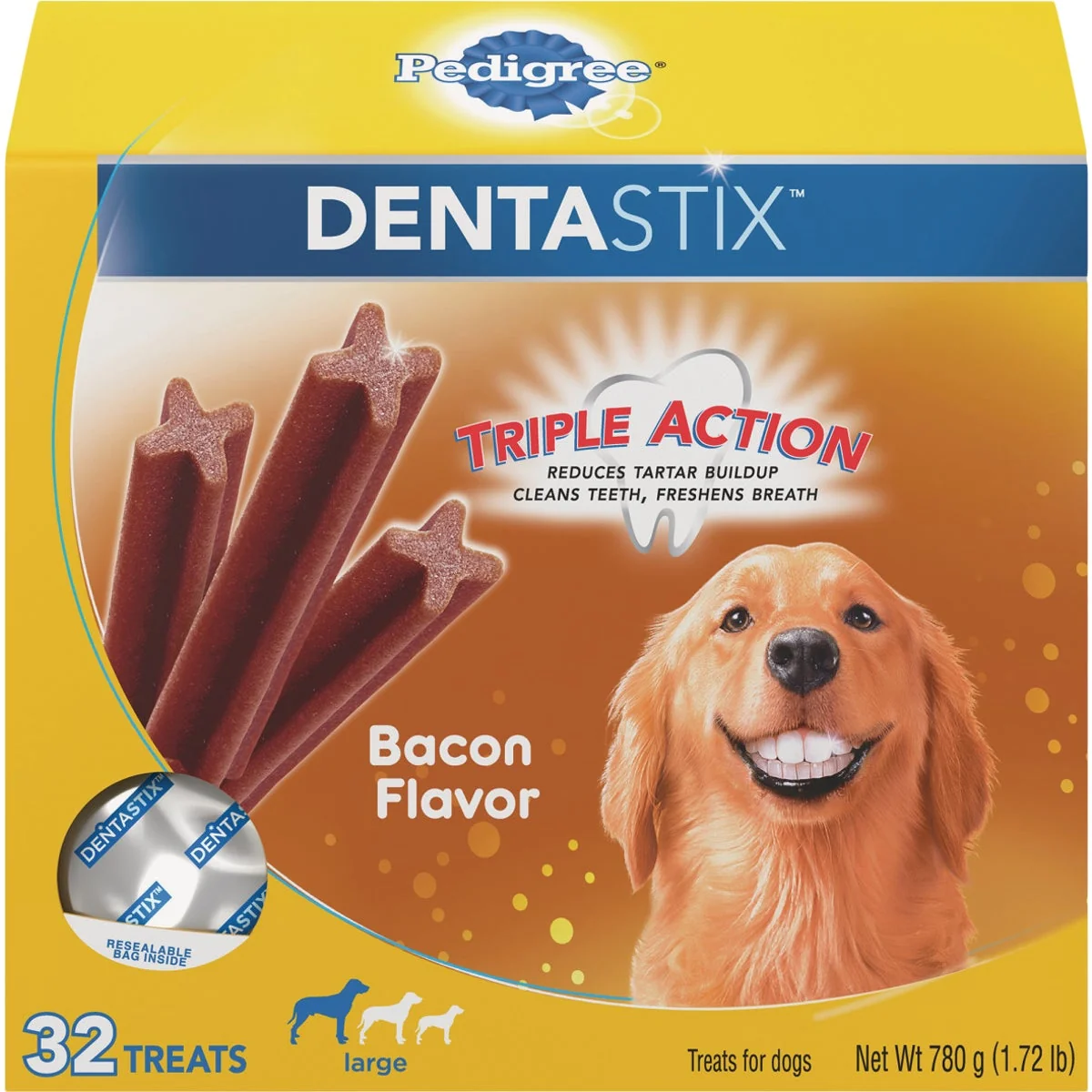 Luxury Pedigree Dentastix Large Dog Bacon Flavor Dental Dog Treat 32-Pack Professional