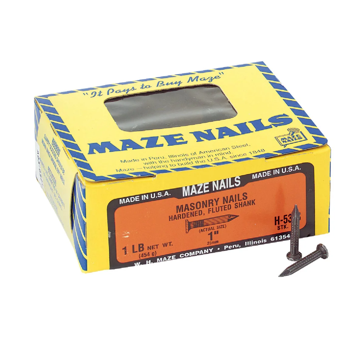 Top-Quality Maze 2d x 1 In. 9 ga Hardened Steel Fluted Masonry Nails 176 Ct. 1 Lb. Traditional