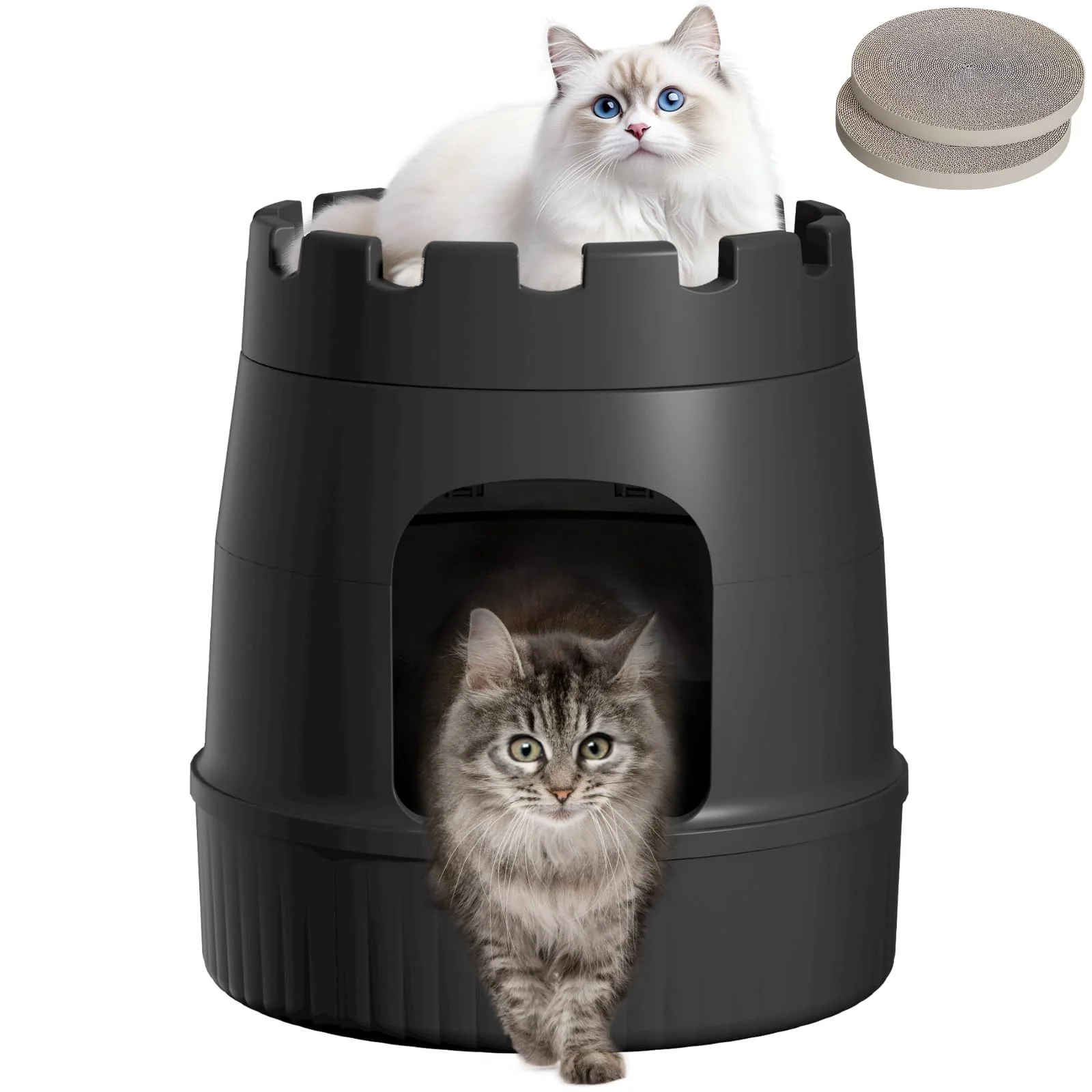 Natural Lifewit Castle Cat House with Scratching Board — Large Indoor Hideaway Black Premium Material