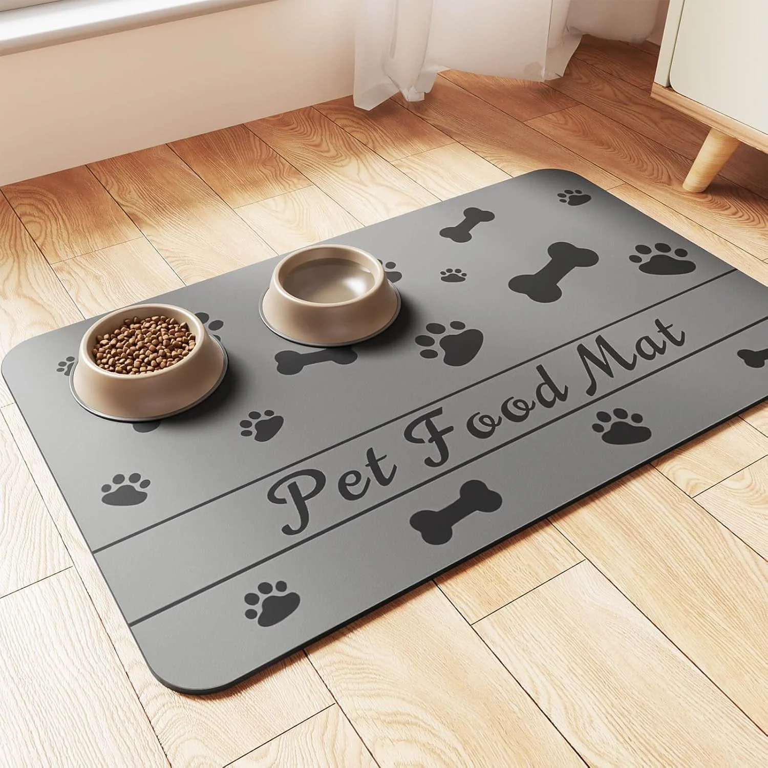 Prestigious Pet Feeding Mat-Absorbent Pet Placemat for Food and Water Bowl with Waterproof Rubber Backing Quick Dry Water Dispenser Mat for Dog and Cat 12 x20 Bones Comfortable
