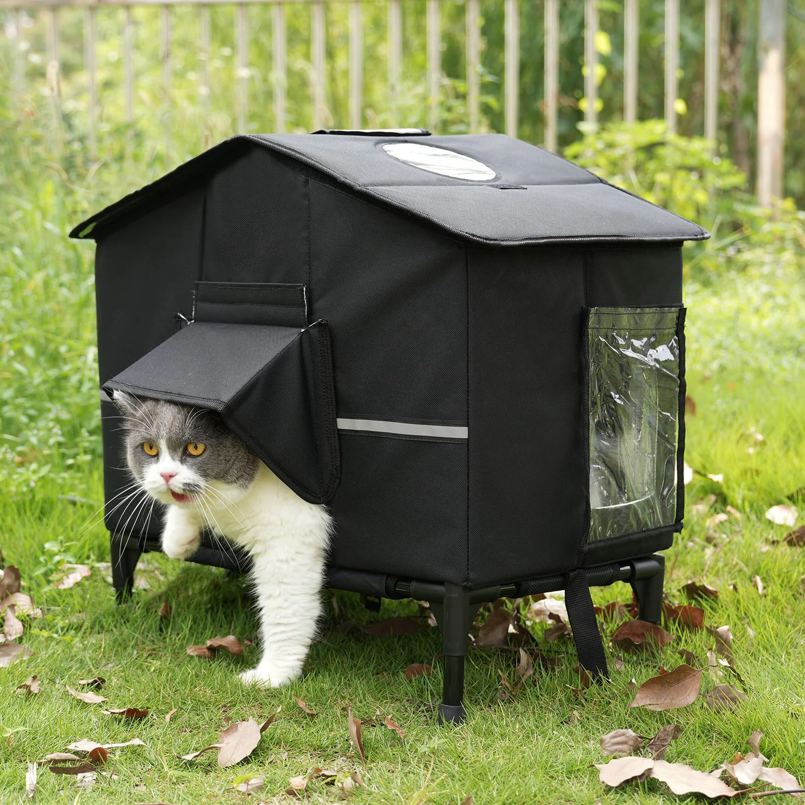 Elegant Veehoo Outdoor Cat House Weatherproof Shelter — d Insulated Feral Cat Shelter with Escape Door 25.6 x 16.5 x 22.4 in Fashionable