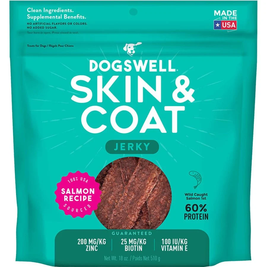 Sophisticated Dogswell Skin Coat Jerky Dog Treats Salmon 18-oz Premium