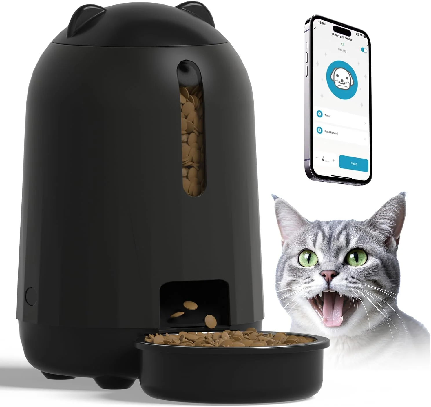 Long-Lasting PAPIFEED Automatic Cat Feeder 2.4G WiFi Auto Cat Food Dispenser with App Control 3L Auto Pet Feeder with Dual Power Supply Detachable for Easy Clean for Cats and Small Dogs Black Fine Crafted