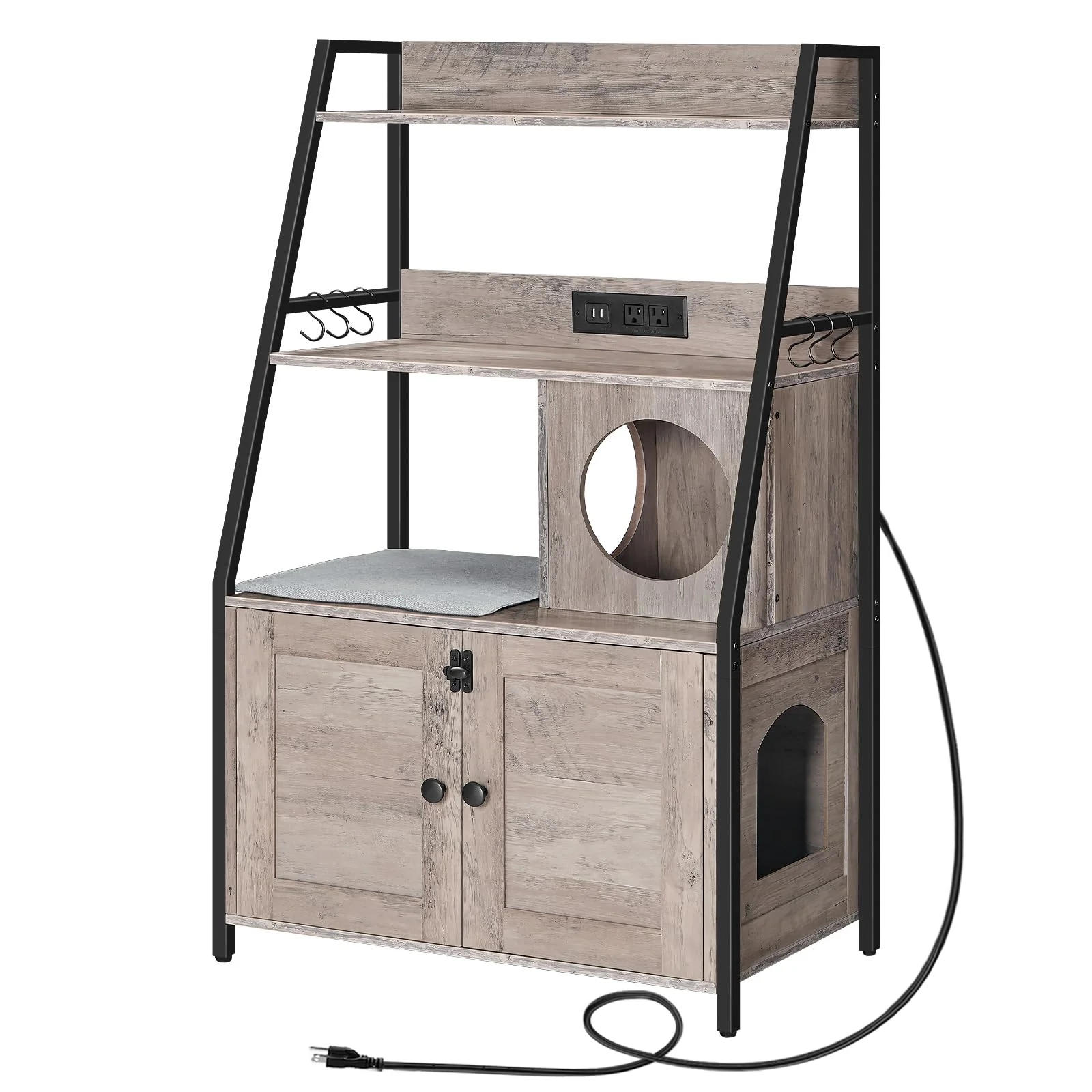 Flexible HOOBRO Litter Box Enclosure with 2 Storage Shelves — Tall Hidden Litter Box Furniture with Charging Station Greige BG70UMW01 Reusable