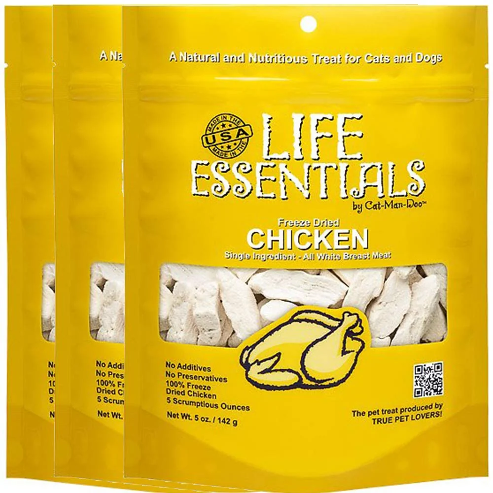 Effective Life Essentials by Cat-Man-Doo ze-Dried Chicken Treats – 3 Pack 5 oz – USA Made Carefully Designed