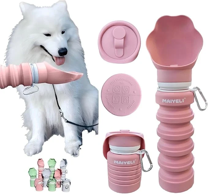 Practical Portable Dog Water Bottle Collapsible Silicone Dog Water Bottle with Bowl Squeeze Leak-Proof Travel Water Dispenser for Walking Hiking Camping 225–550ml Pink About ThisOverview Flexible