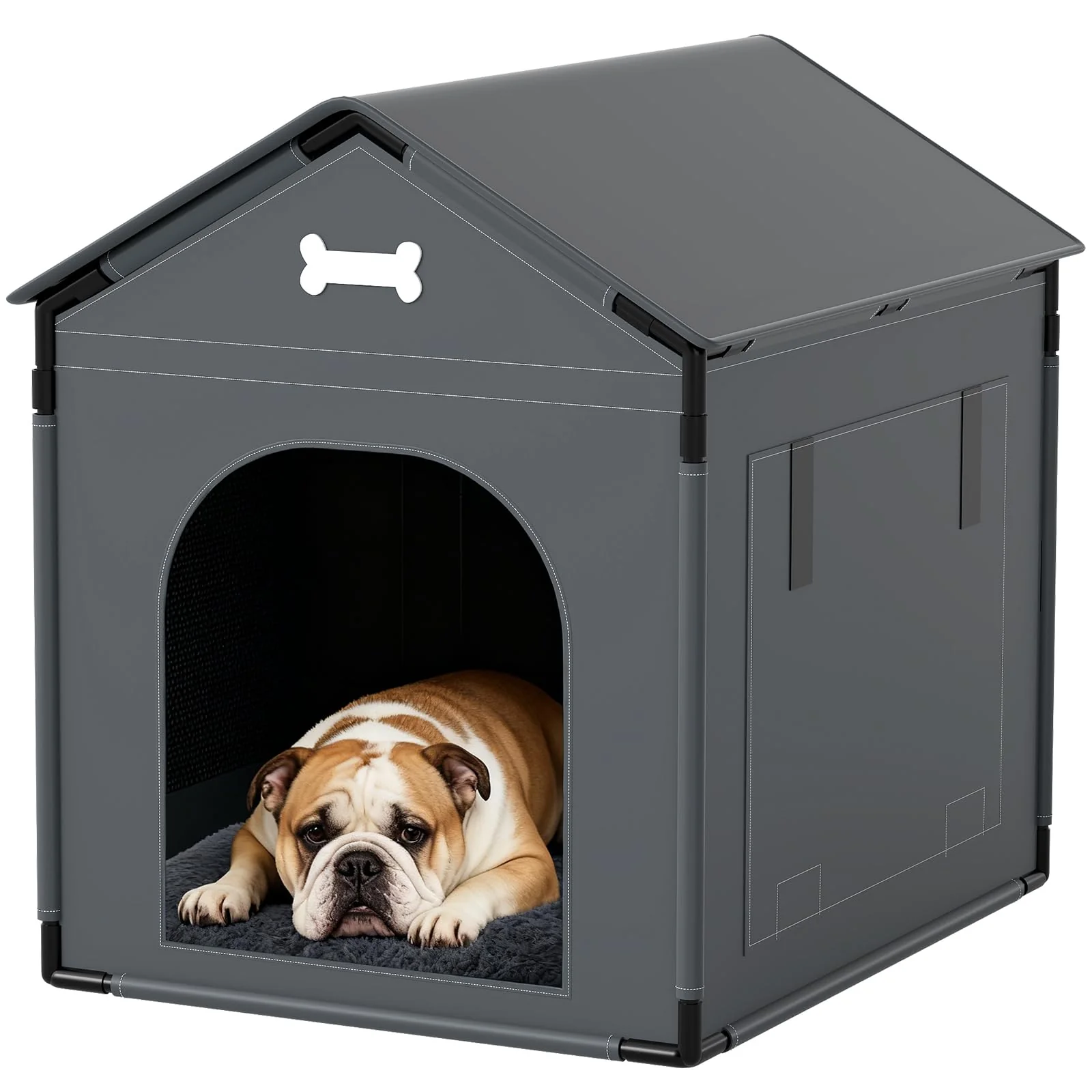 Premium LitaiL Large Indoor Dog House with Plush Cushion 27x21x27 in Gray Responsible
