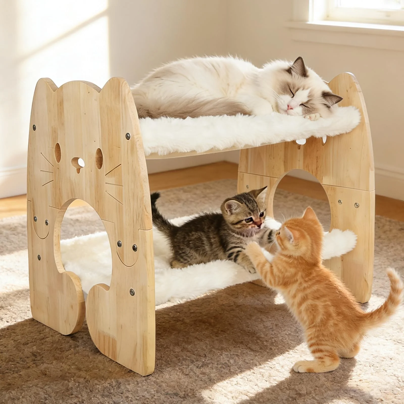 Reusable Fopeat Extra Large d Cat Bed – Dual-Hammock Rubberwood Cat Hammock Bed for Multi-Cat Homes Healthy