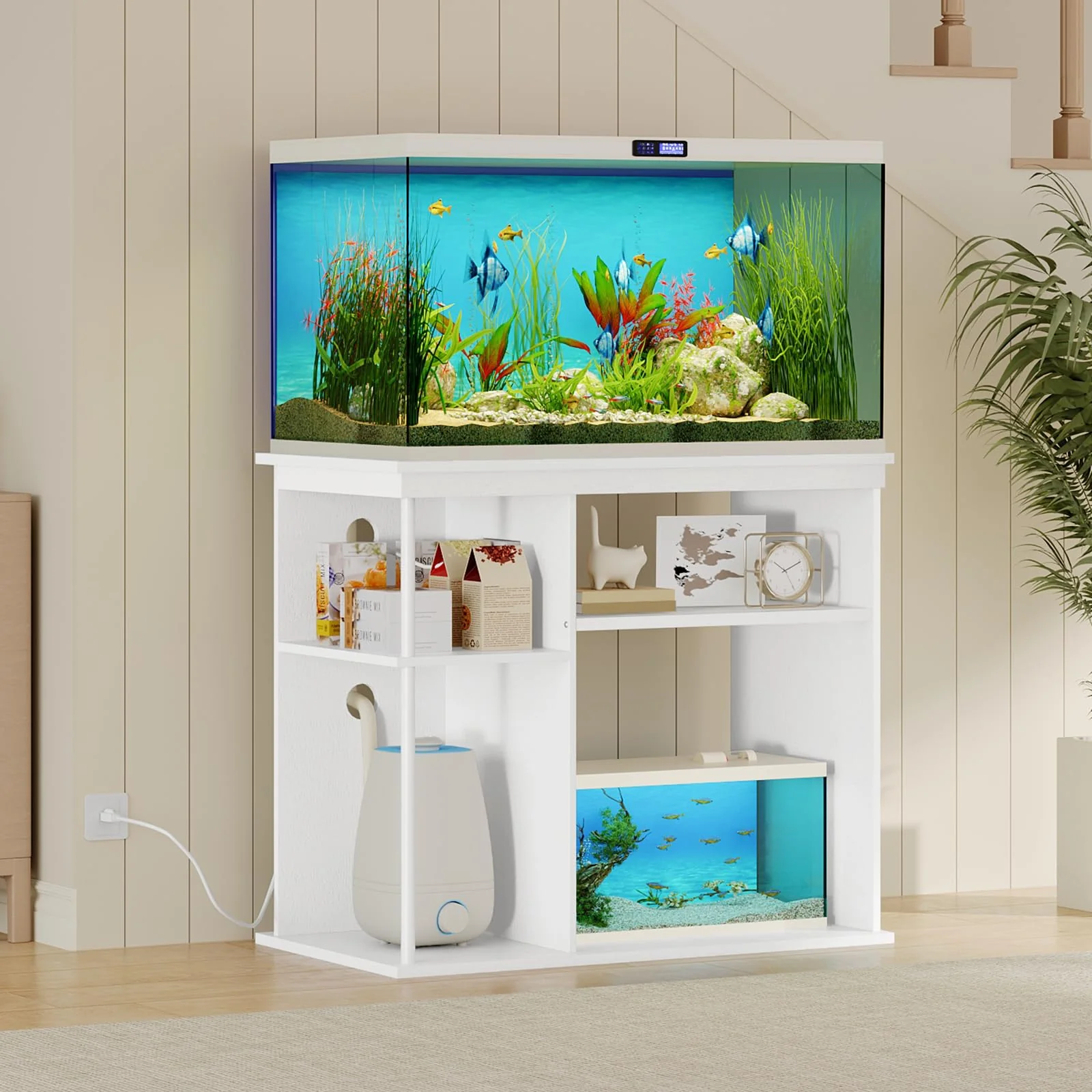 Expertly Made MAHANCRIS 40-50 Gallon Fish Tank Stand with Power Outlet White — 36.2 L x 19.7 W x 31.7 H 3-Tier Storage Comfortable