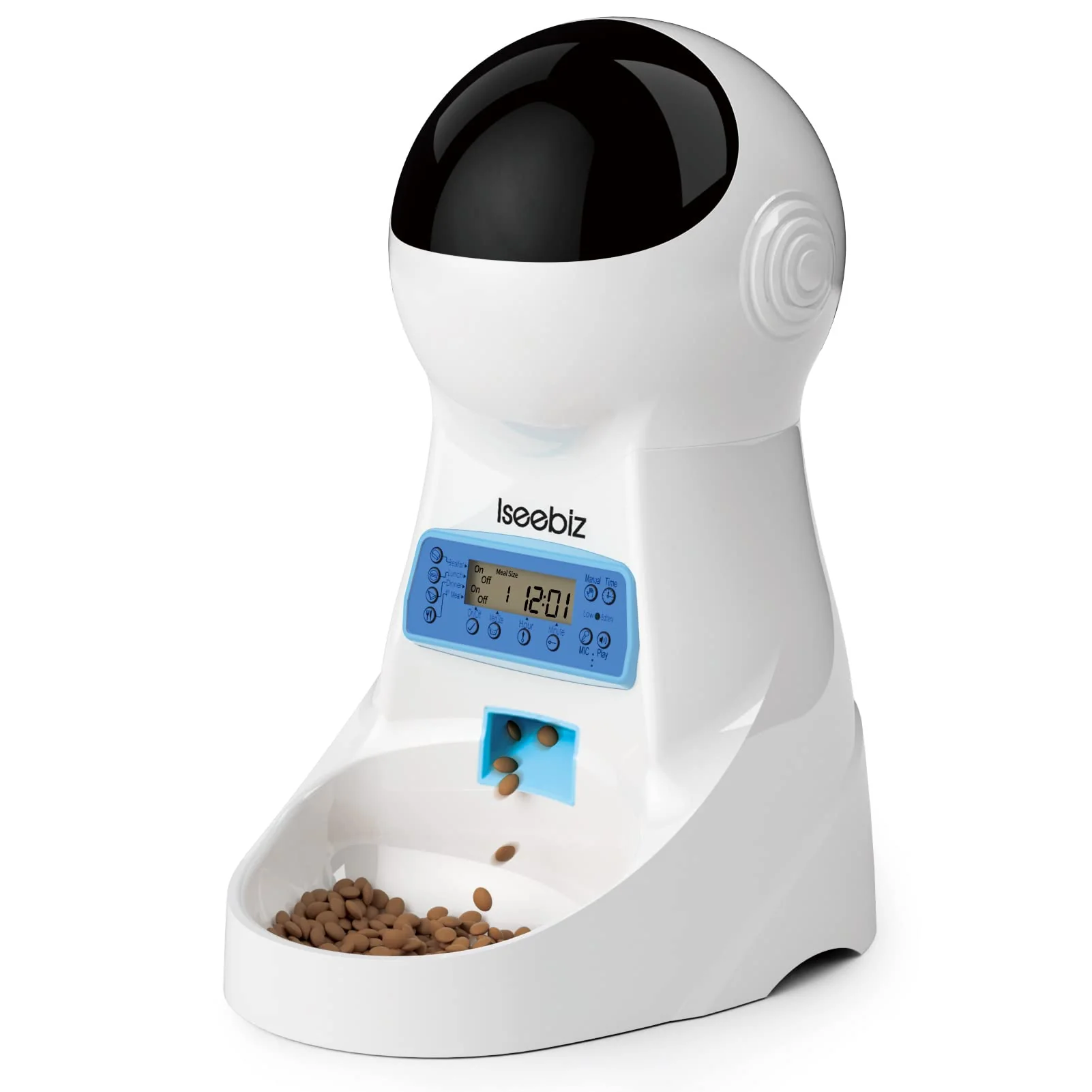 High-Grade Iseebiz Automatic Cat Feeder 3L Timed Dry Food Dispenser 4 Meals Anti-Clog Dual Power Voice Recorder Professional