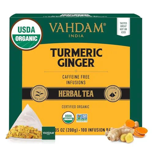Stylish Organic Turmeric Ginger Herbal Tea Bags 100 Count Official