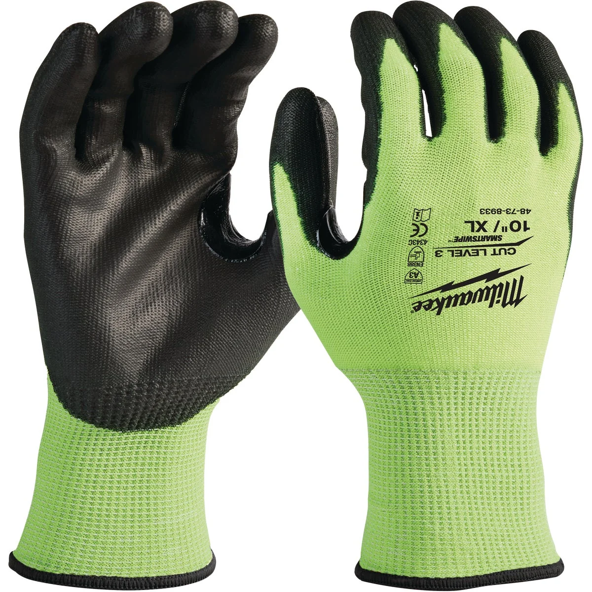 Original Milwaukee Unisex XL Cut Level 3 High Vis Polyurethane Dipped Glove Advanced
