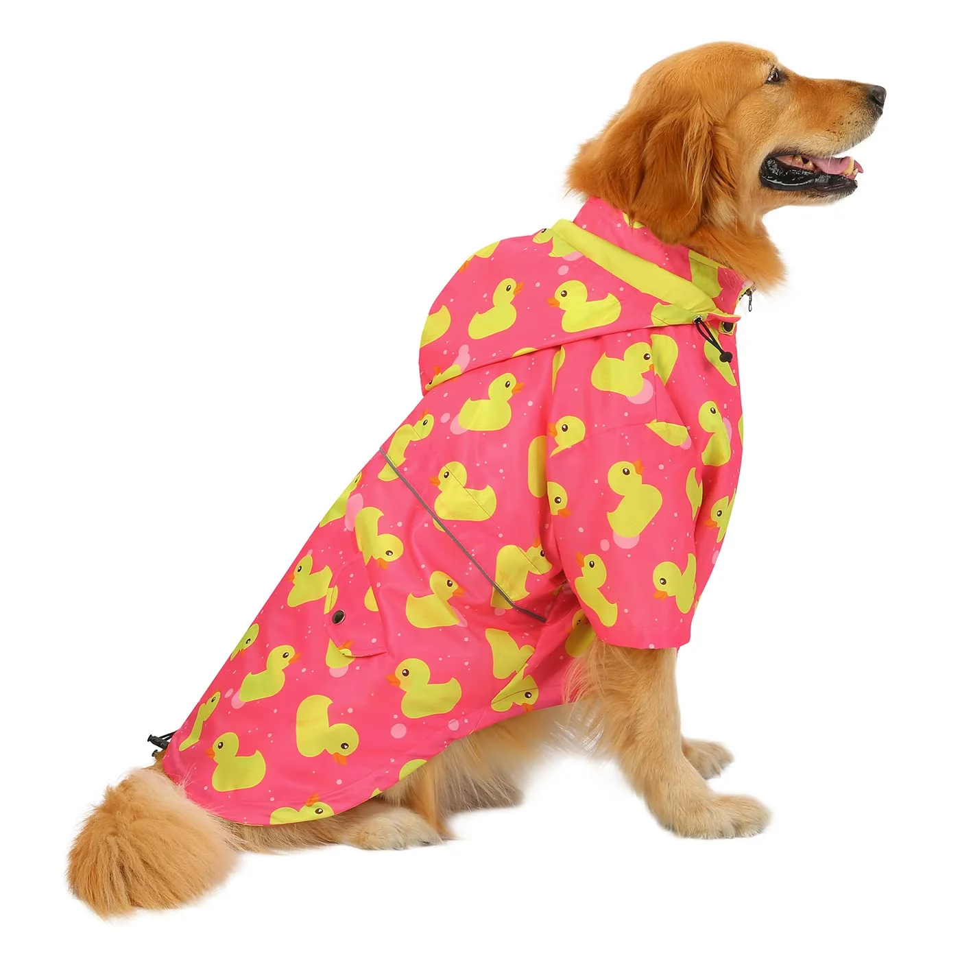 Reusable HDE Dog Raincoat Poncho – Double Layer Removable Hood Leash Hole Reflective Panels Water-Resistant Pink 2XL Efficient