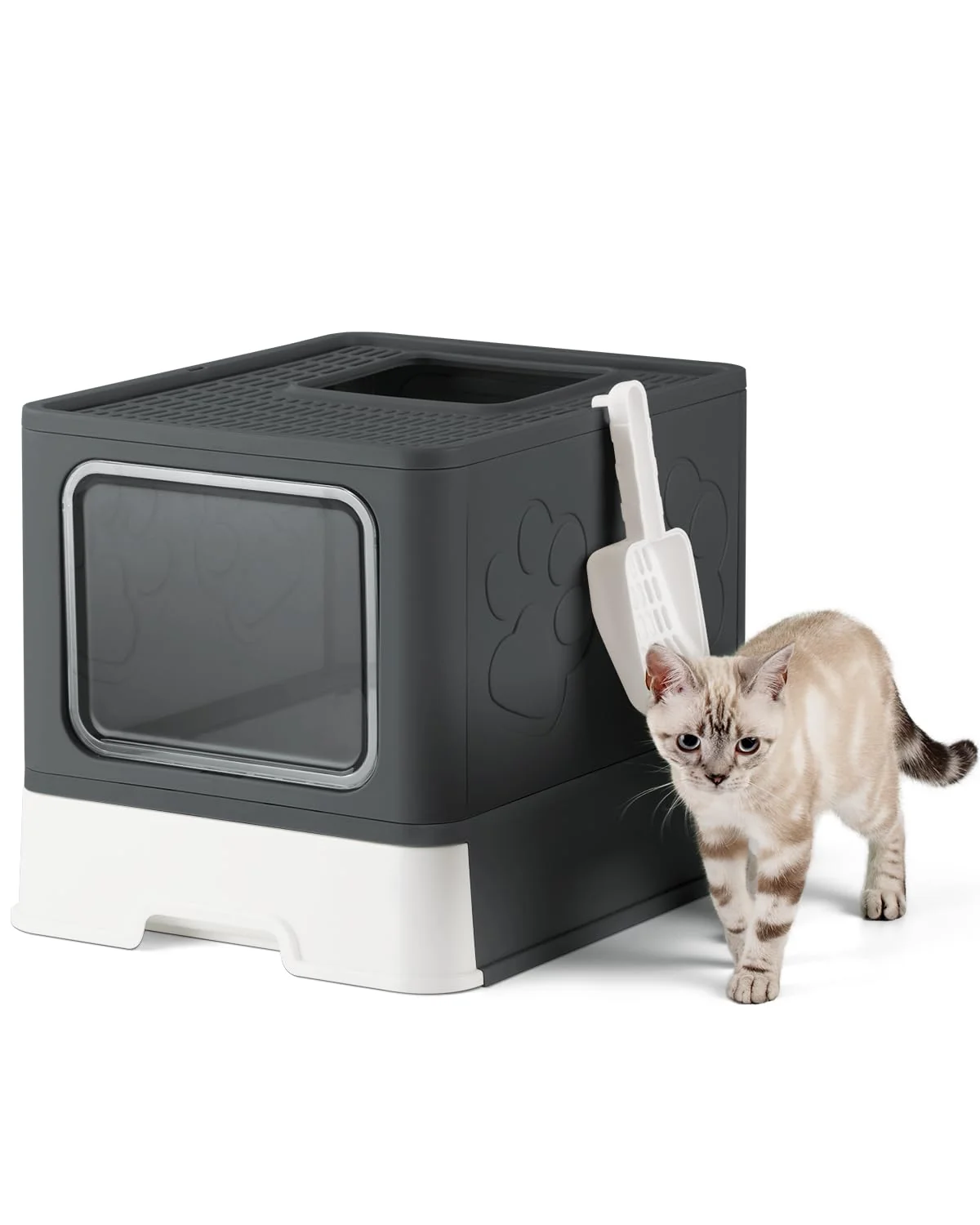 Functional Qualasision Enclosed Cat Litter Box - Large Covered Top-Entry with Scoop Odor Control Original