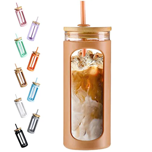 Crafted 20oz Glass Tumbler with Straw and Lid Efficient