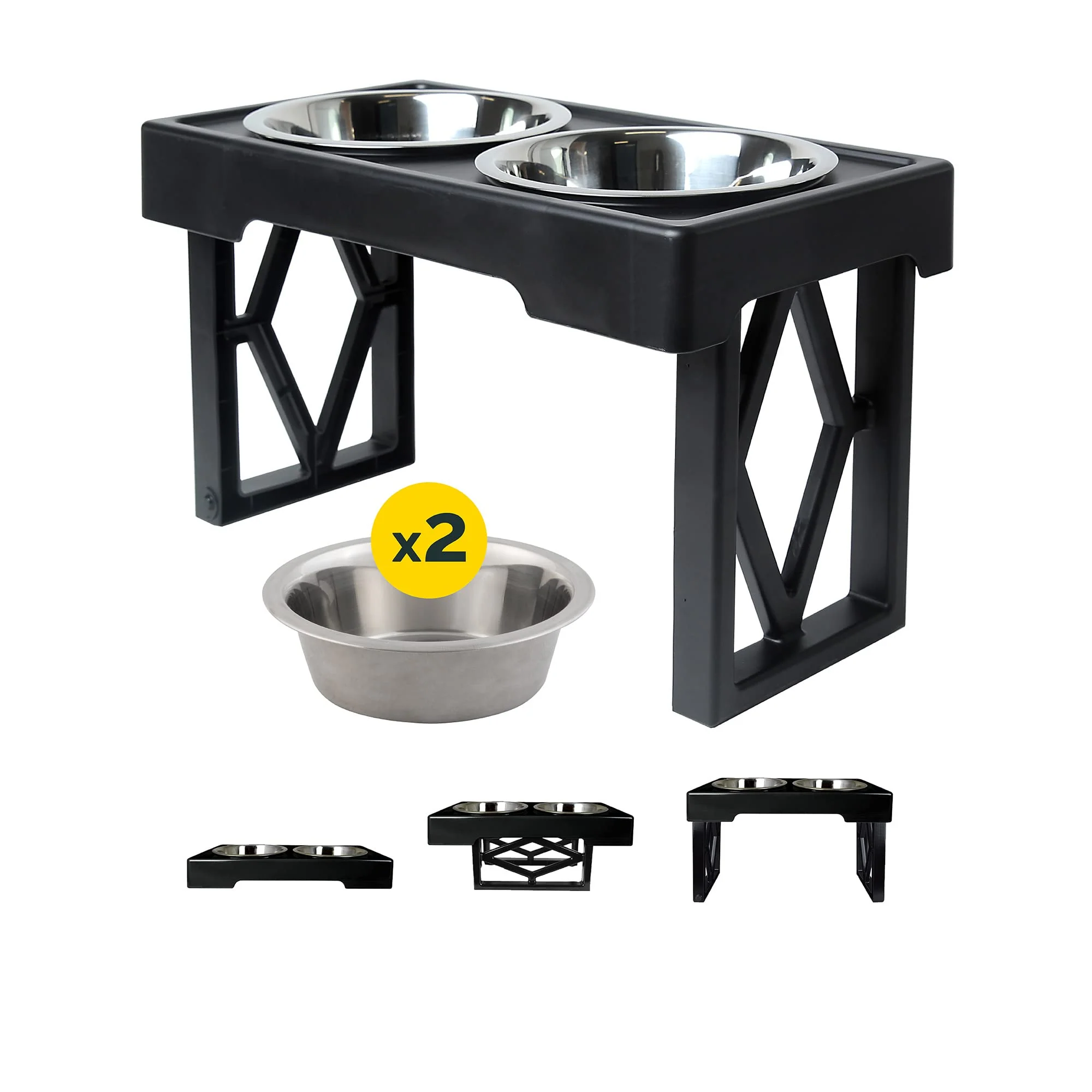 Organic Pet Zone Designer Diner Bundle – Adjustable d Dog Bowls for All Sizes 4 Stainless Bowls 3 Heights Healthy