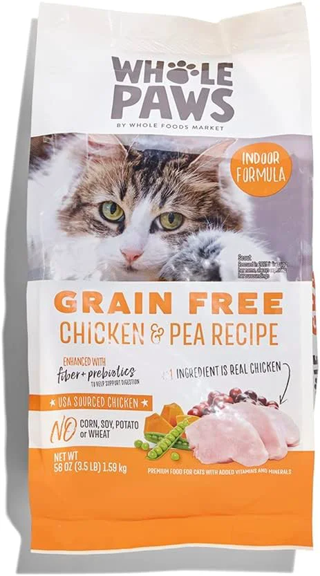 Original Design Whole Paws Grain- Dry Cat Food Chicken Pea Recipe Enhanced with Fiber Prebiotics Indoor Formula 3.5 lb Reusable
