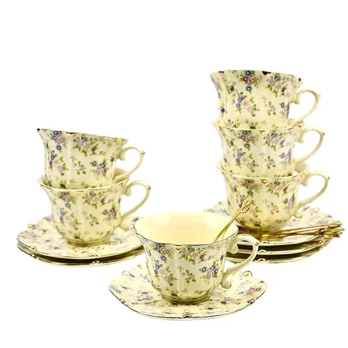 Durable Country Roses 18 Peices Bone China Tea Cup And Saucer Set 18 Count Elite