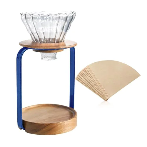 Premium Pour Over Coffee Maker Set with Black Gooseneck Kettle Wooden Filter Holder Coffee Dripper Glass Server with Paper Coffee Filters Optimized
