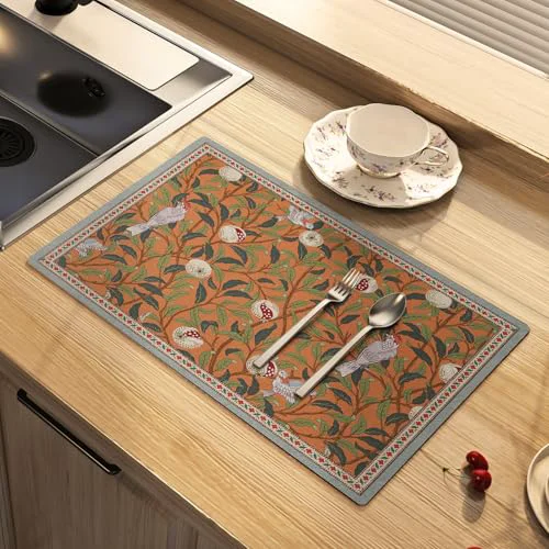 Organic Floral Dish Drying Mat for Kitchen Counter Easy-to-Use