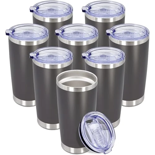 Safe 20oz Tumbler Insulated Coffee Tumblers with Lid Stainless Steel Grey 8P 8 Count Innovative