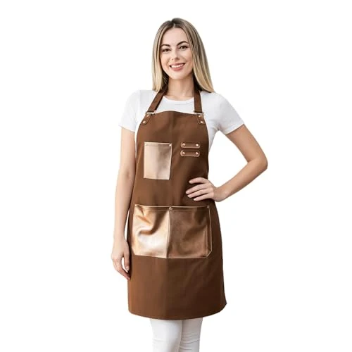 Elegant Barista Tools Apron for Women Hairstylists Servers Waterproof Canvas Kitchen Apron with 3 Pockets for Cooking Gardening Consistent