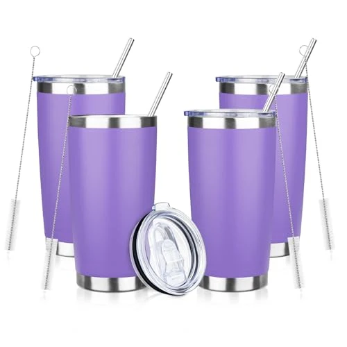 Sustainable DIW 20oz Insulated Tumbler Bulk Travel Coffee Mug with Lid 4 Count Fine