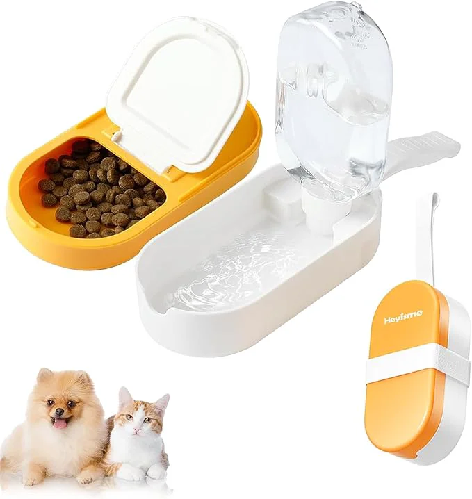 Traditional 2-in-1 Dog Bowl Water Bottle Large Food Container for Dog Treats Steak Sticks Bars - Portable Pet Dispenser for Hiking Travel Yellow About ThisOverview Carefully Designed