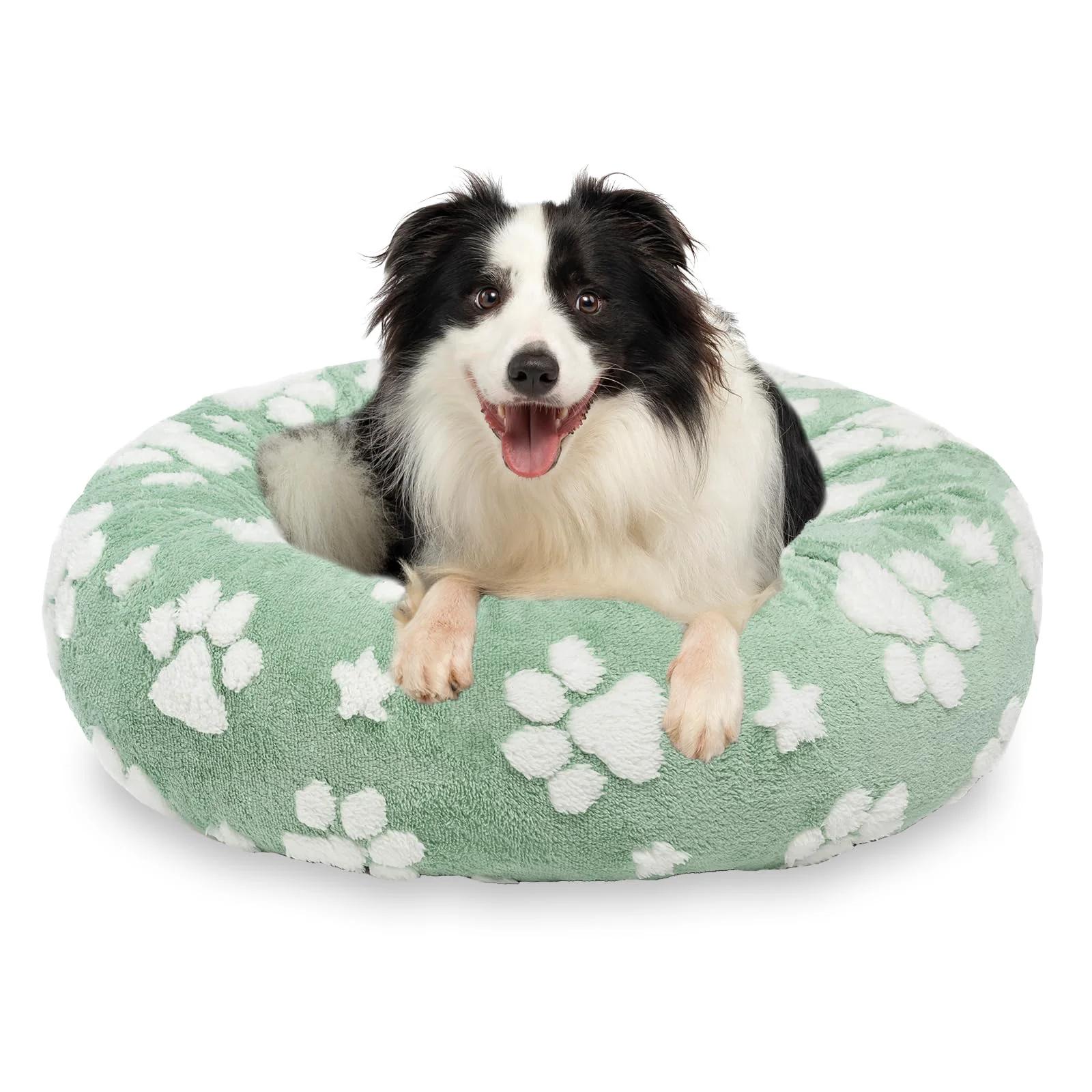 Safe Yaning Donut Bed 30-Inch Green – Calming Round Bed for Medium Dogs and Indoor Cats Eco-Friendly