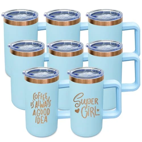 Natural 22oz Insulated Coffee Mug Bulk with Handle and Lid Sky Blue 8 Count Consistent