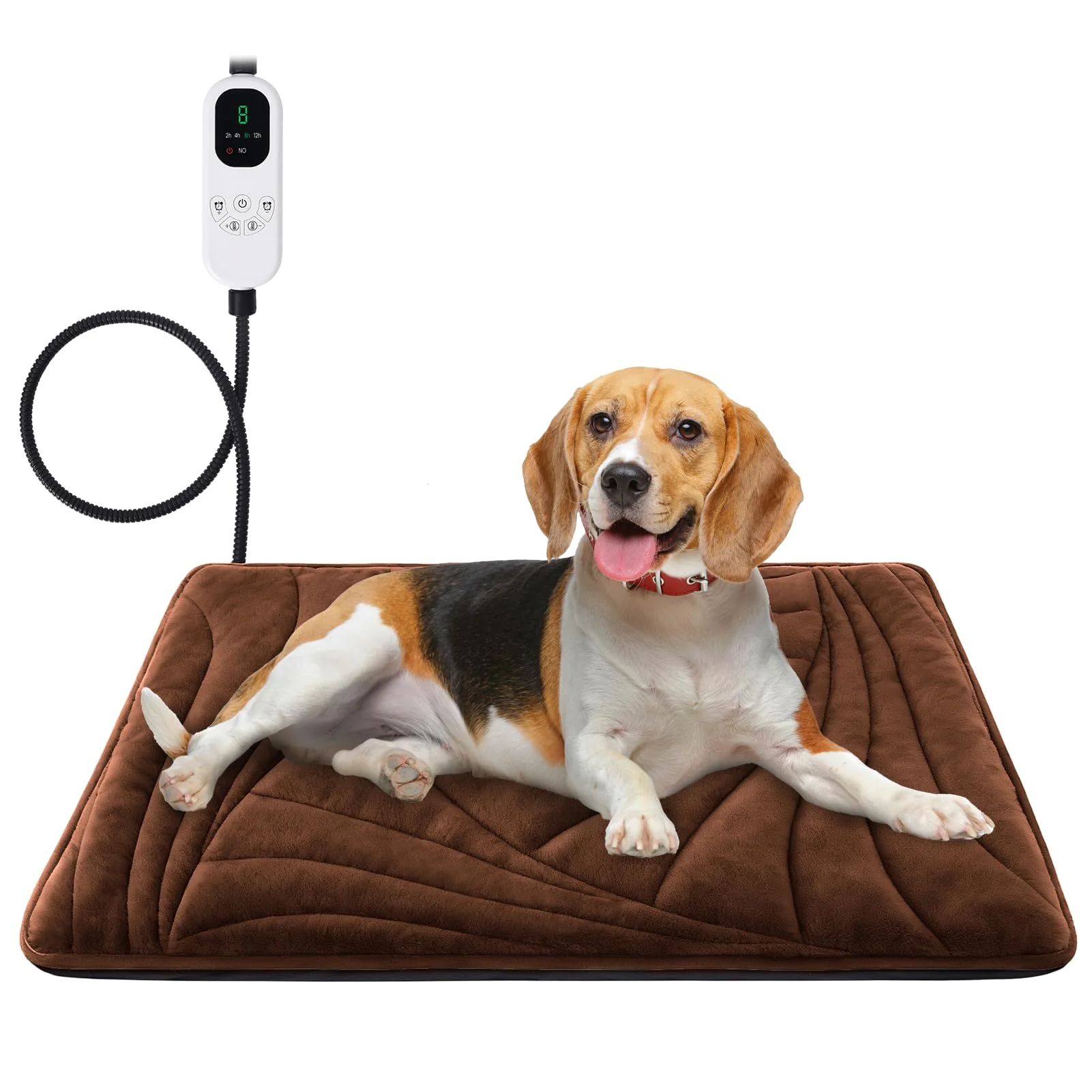 Expertly Made Petrendy Dog Heating Pad with Washable Cover — 9 Temp Settings Timer Chew-Resistant Cord Enhanced