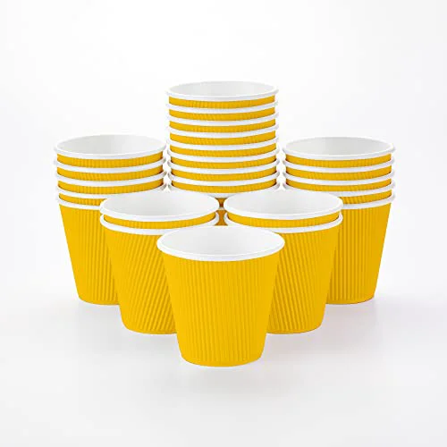 Stylish Ripple Wall Coffee Cups 25 Count 8 Ounce Insulated Yellow Paper Cups Powerful
