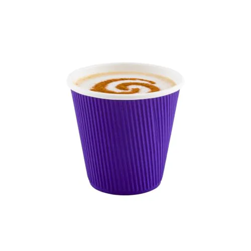 Flexible Ripple Wall Coffee Cups 25 Count 8 Ounce Insulated Royal Purple Paper Cups First-Class