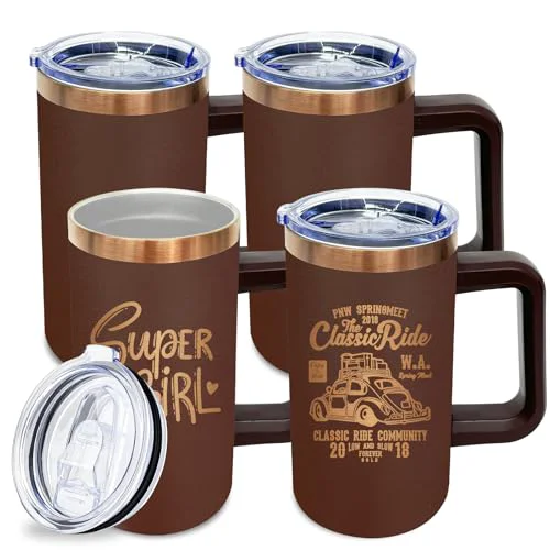 Official 22oz Insulated Coffee Mug Bulk with Handle and Lid Brown 4 Count Flexible
