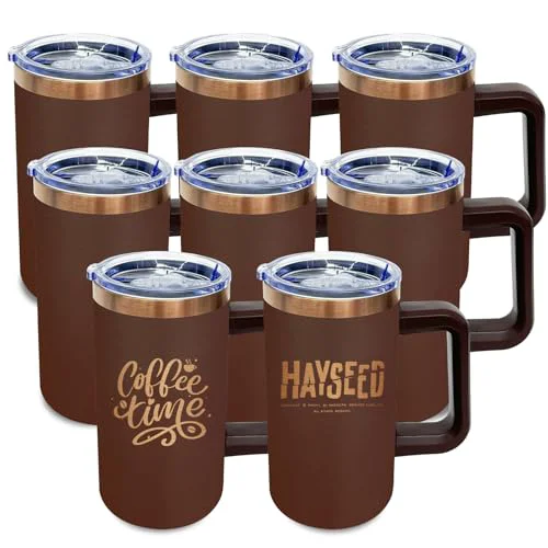 Superior 22oz Insulated Coffee Mug Bulk with Handle and Lid Brown 8 Count Original