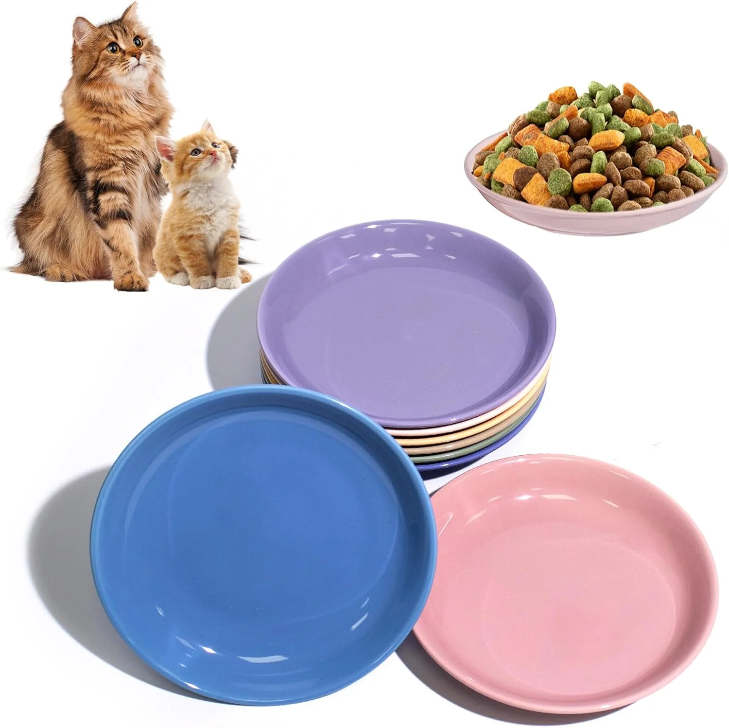 Reusable 8 Pack Ceramic Cat Food Bowl Colorful Cat Bowls Whisker-Friendly 5.9 Shallow Wide Kitten Plates Easy to Clean Indoor Feeding Dishes Expertly Made
