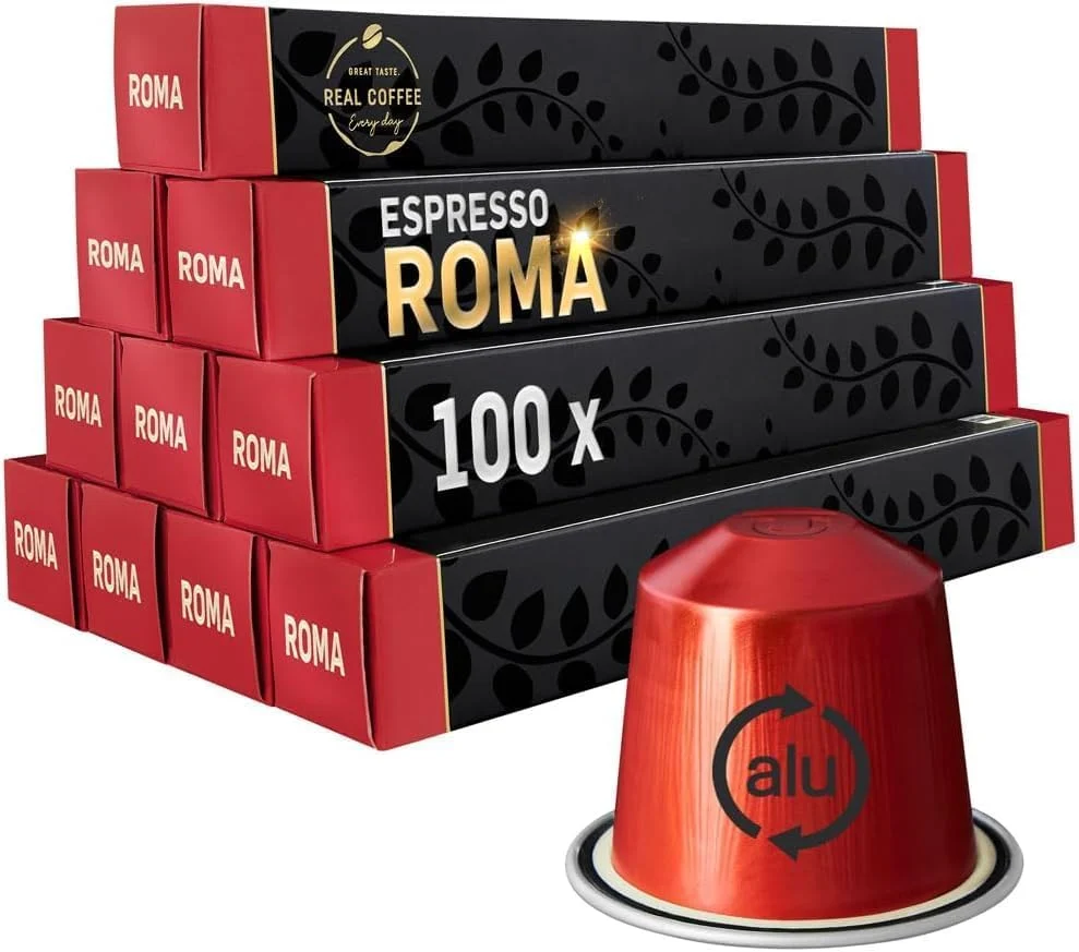 Convenient Roma Strong Espresso Coffee Pods for Nespresso Line Machines 100 Count Reusable