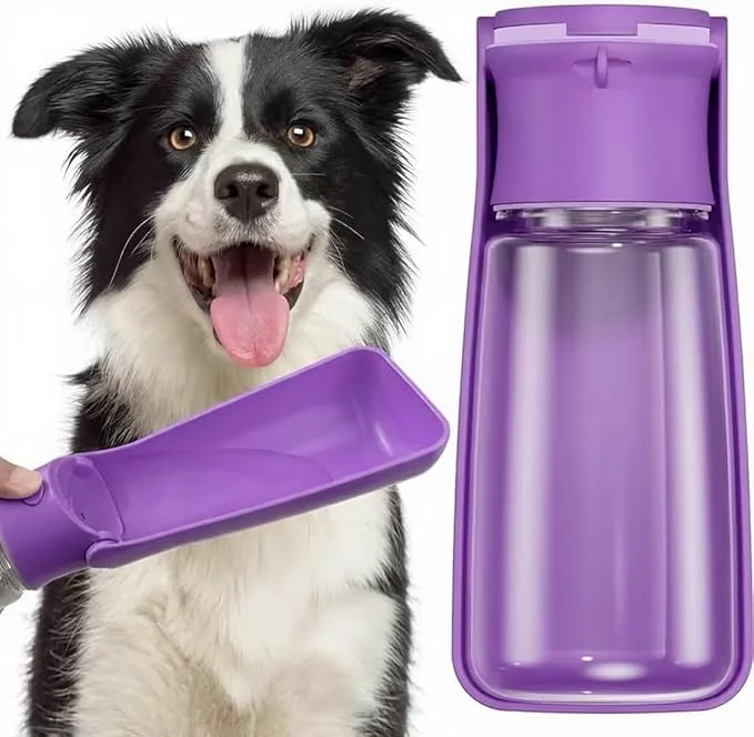Exclusive Portable Dog Water Bottle for Walking – 19oz 12oz Foldable Pet Water Dispenser for Puppies Medium Large Dogs – Leak Proof Travel Water Bowl for Small Animals Dog Accessories 19OZ Purple About ThisOverview Secure