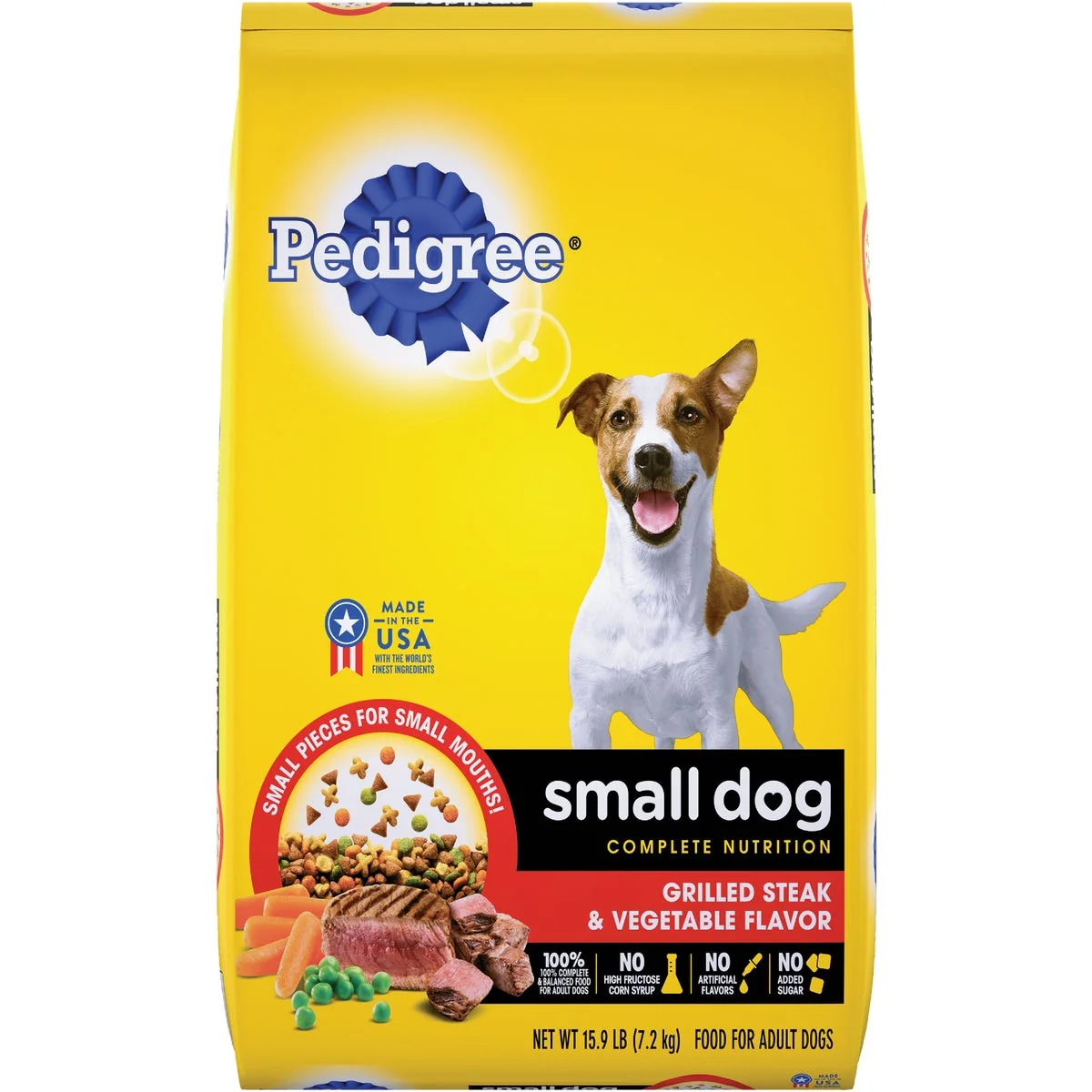 Premium Material Pedigree Small Dog Complete Nutrition 15.9 Lb. Grilled Steak Vegetable Adult Dry Dog Food Recyclable