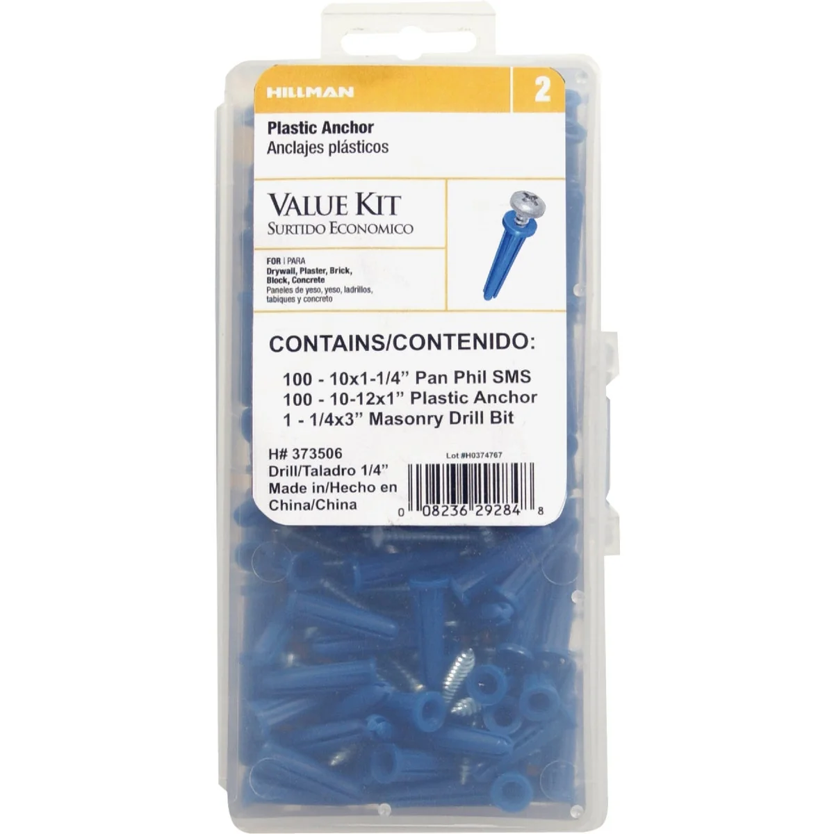 Smooth Hillman 10 - 12 Thread x 1 In. Blue Plastic Anchor Kit Elite