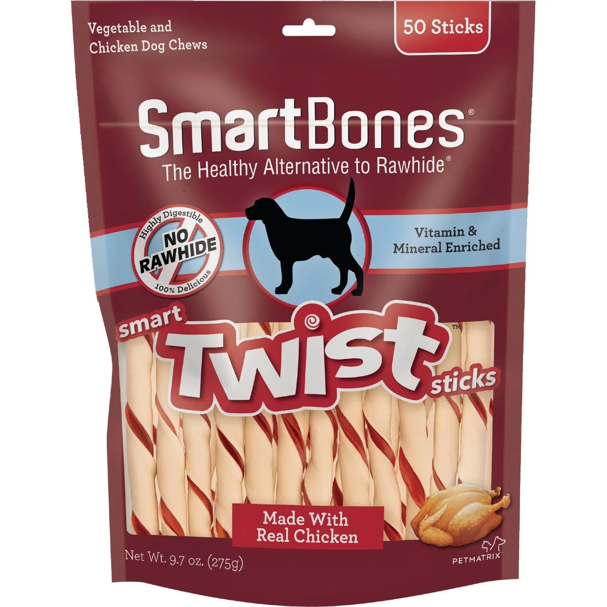 Solid SmartBone Twist Sticks Chicken Dog Chew 50-Pack Breathable