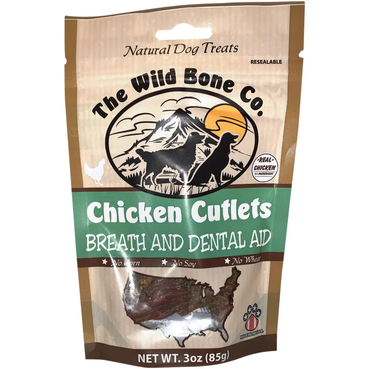 Solid The Wild Bone Company Breath Dental Aid Chicken Cutlet Dog Treat 2.75 Oz. Detailed