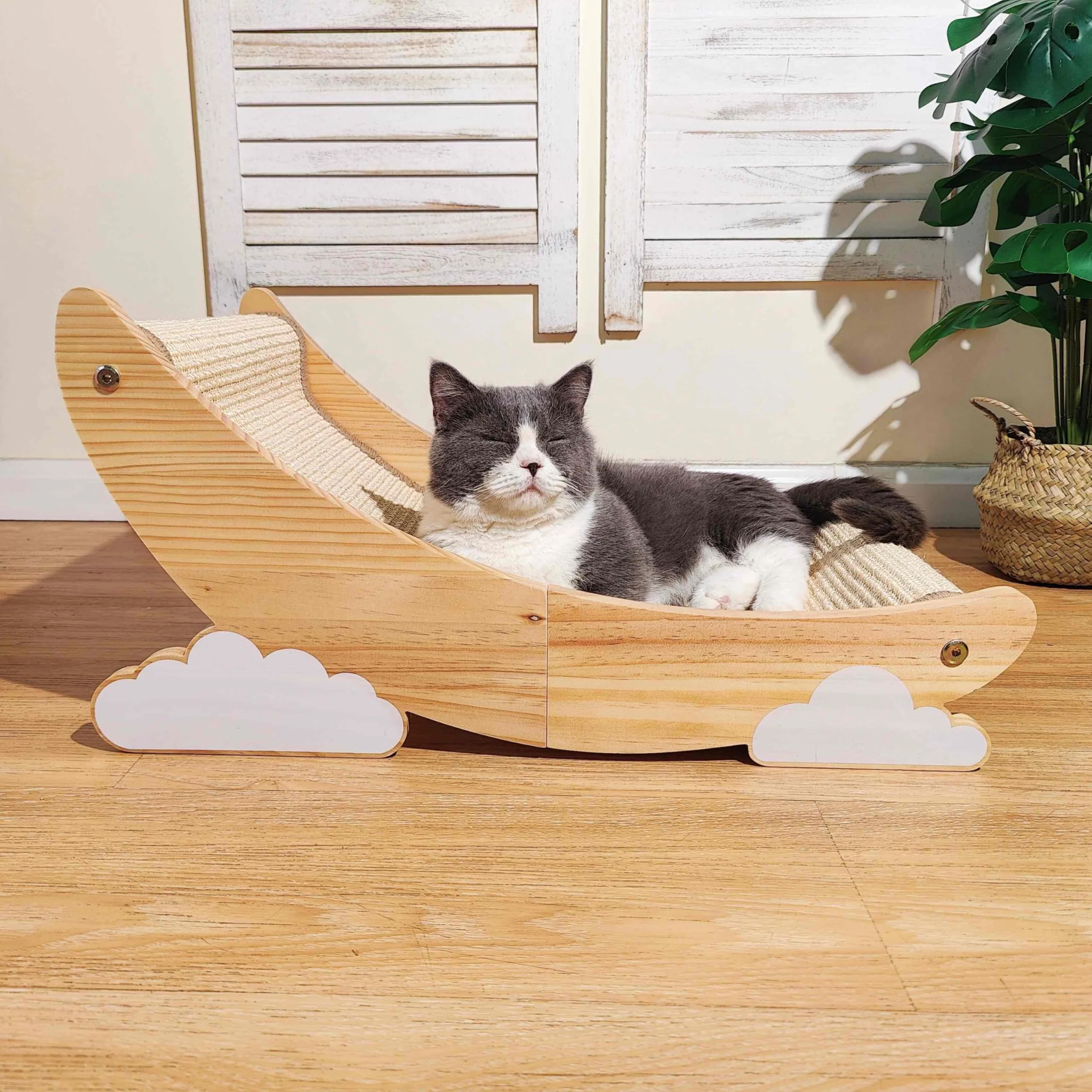 Elite Pawzentic Sisal Cat Scratcher – Dual Posts Lounger or Hammock Replaceable Sisal Catnip Felt Pads Lunar Shade Fast