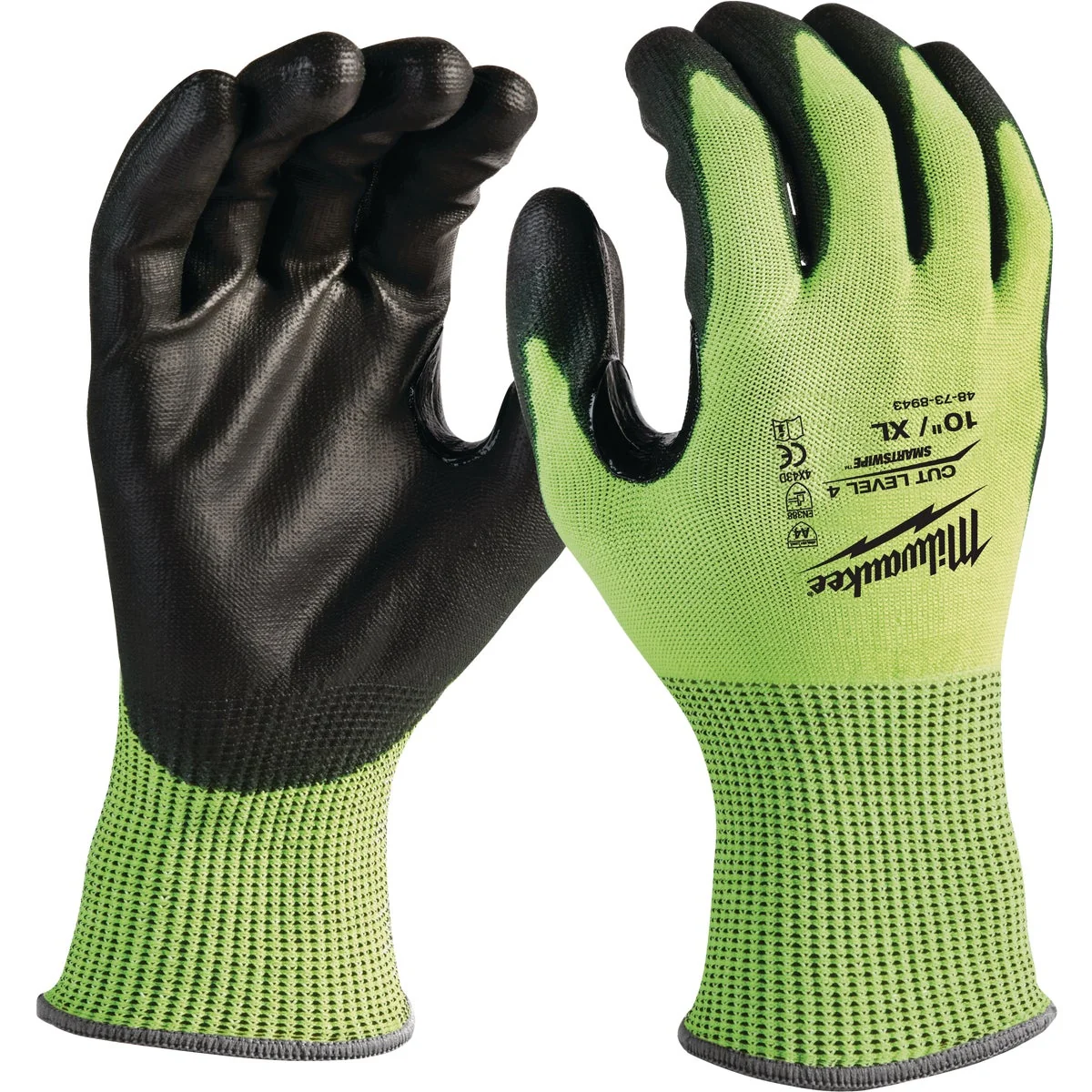 Practical Milwaukee Unisex XL Cut Level 4 High Vis Polyurethane Dipped Glove Minimalist
