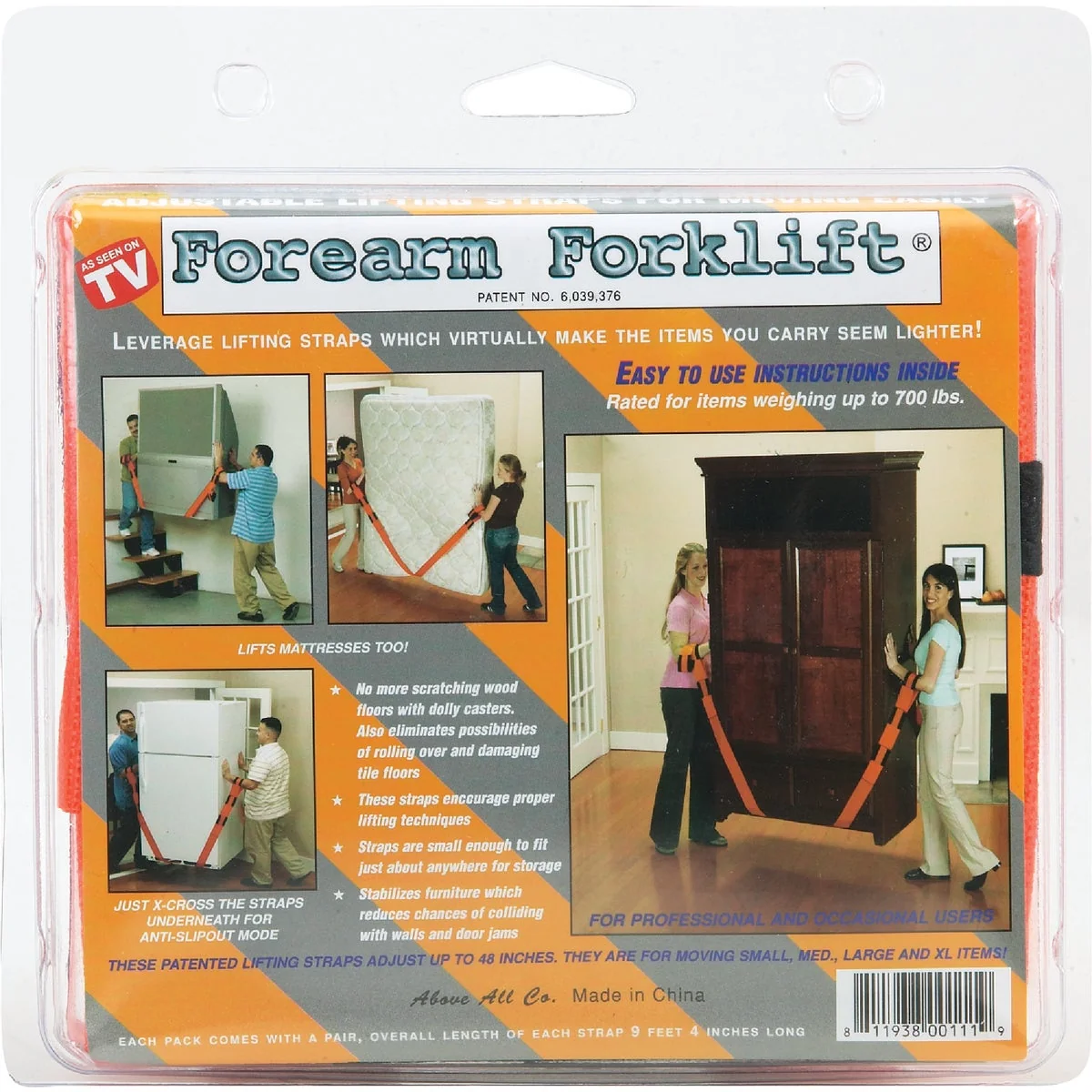 Recyclable Above All Forearm Forklift 700 Lb. Capacity Pair Straps High-End