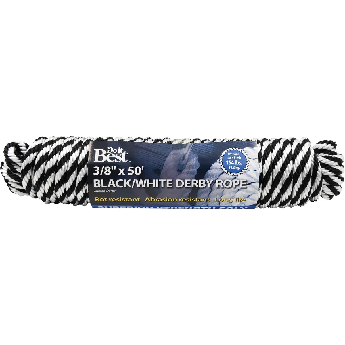 Efficient Do it 3 8 In. x 50 Ft. Black White Derby Polypropylene Packaged Rope Safe