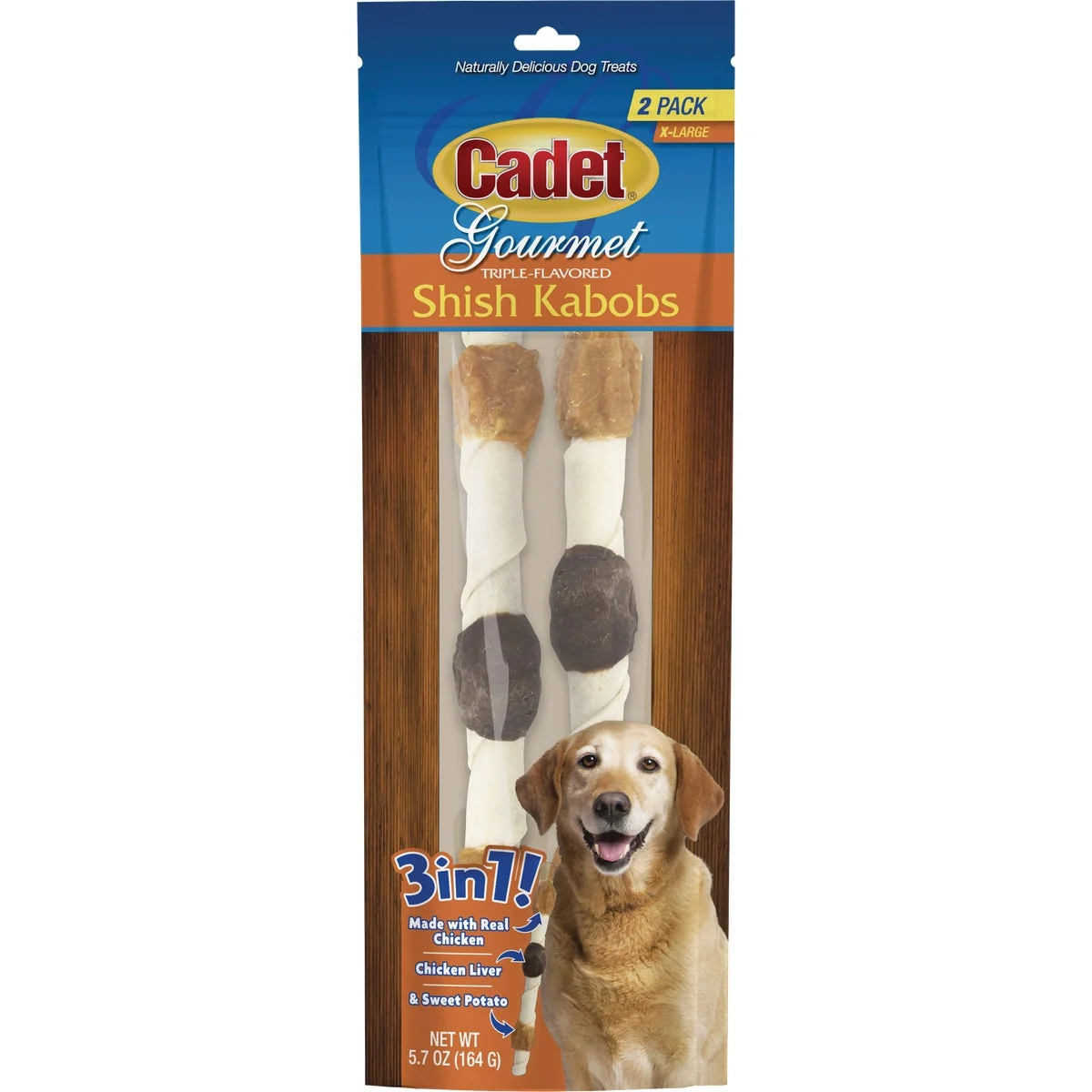 Quality Cadet Gourmet Triple Flavored Chicken Chicken Liver Sweet Potato Shish Kabobs Extra Large Dog Treat 2-Pack Exclusive