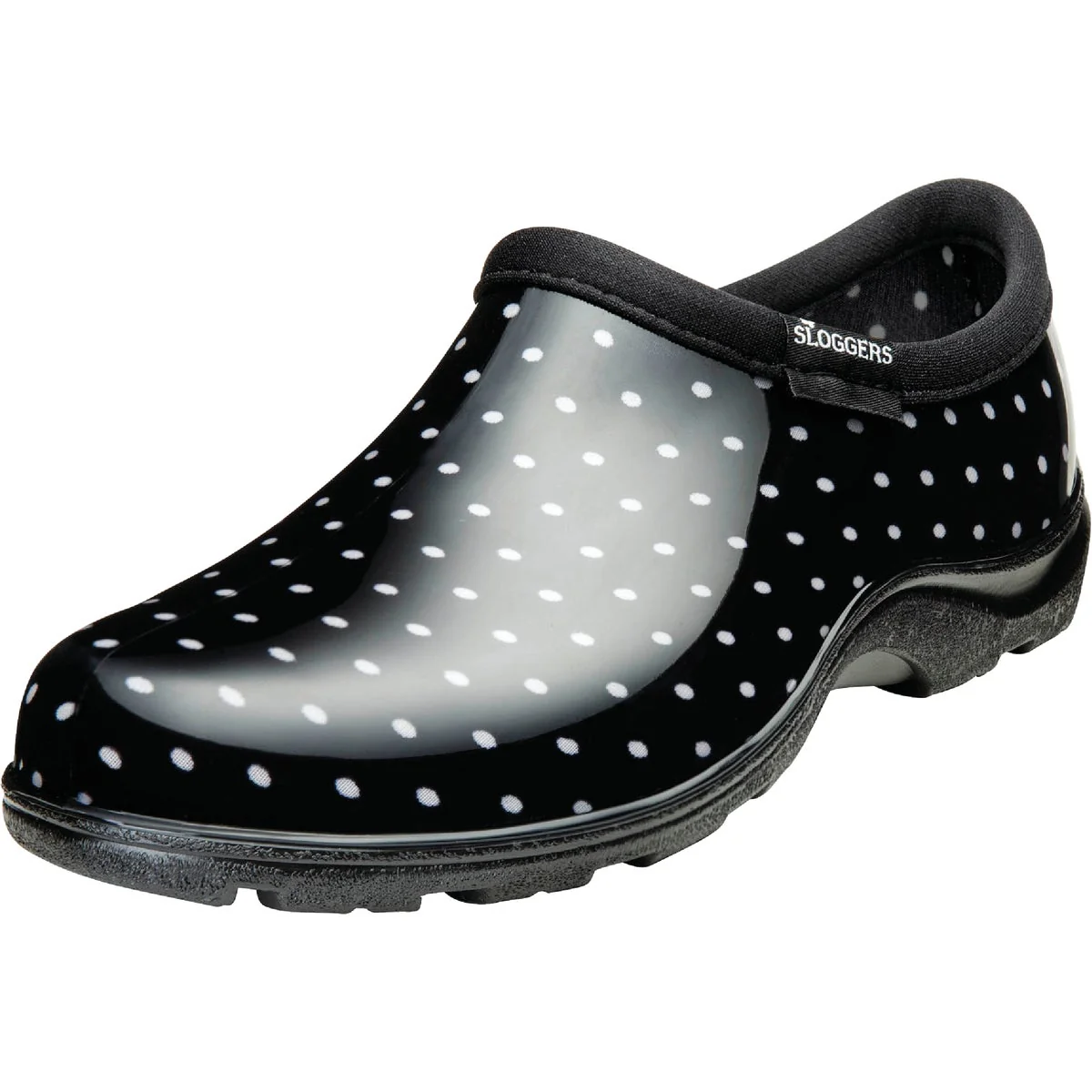 Solid Sloggers Women's Size 9 Black w White Polka Dots Garden Shoe Functional